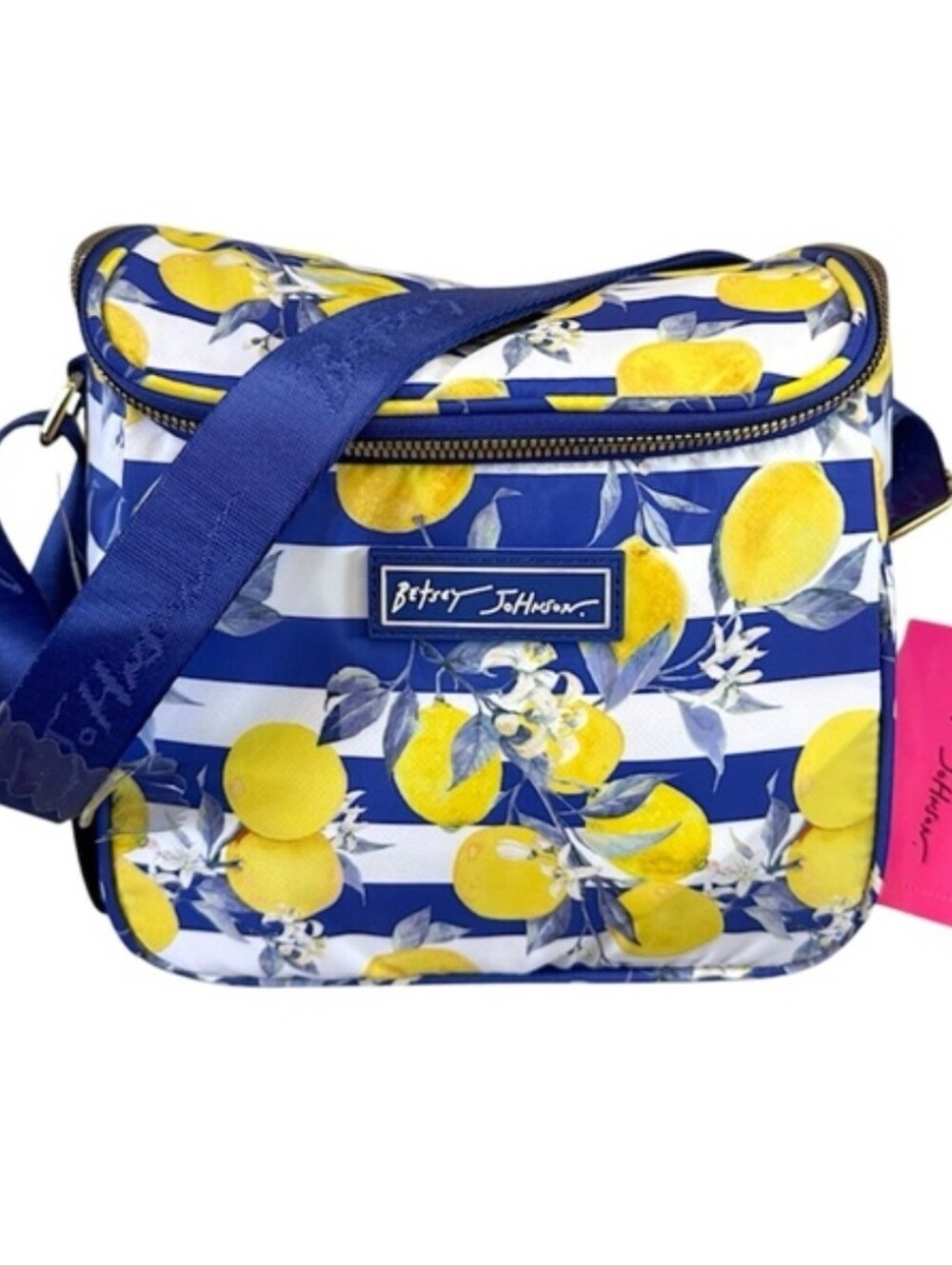 🍋▪️Betsey Johnson▪️ Blue and Yellow Lemon-Print Insulated Lunch Tote Bag